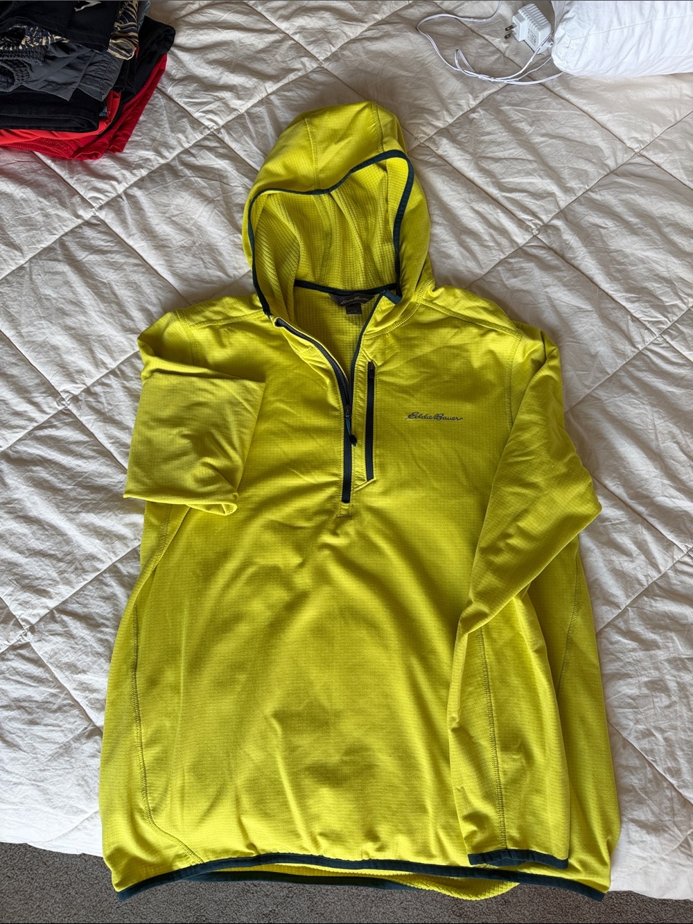 Eddie Bauer Men's Hooded Quarter-Zip Pullover - Neon Yellow